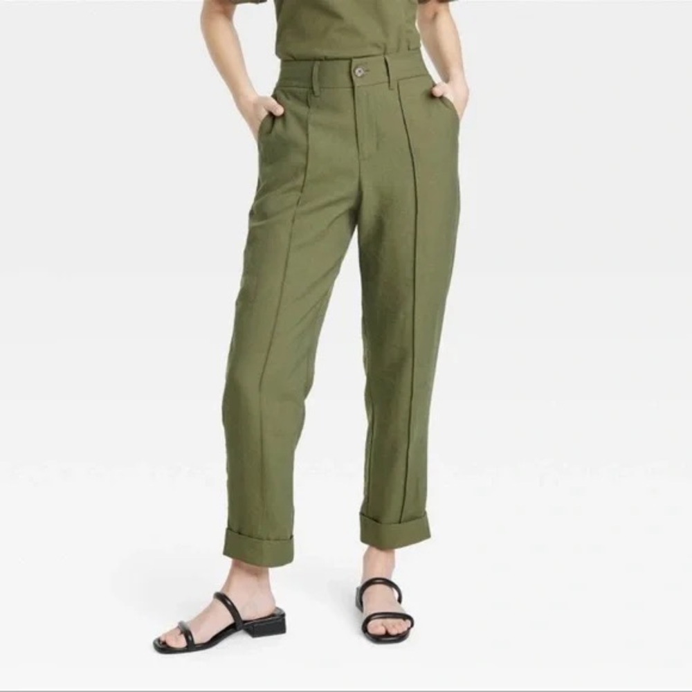 Women's High-Rise Slim Fit Effortless Pintuck Ankle Pants A New Day Olive size 4